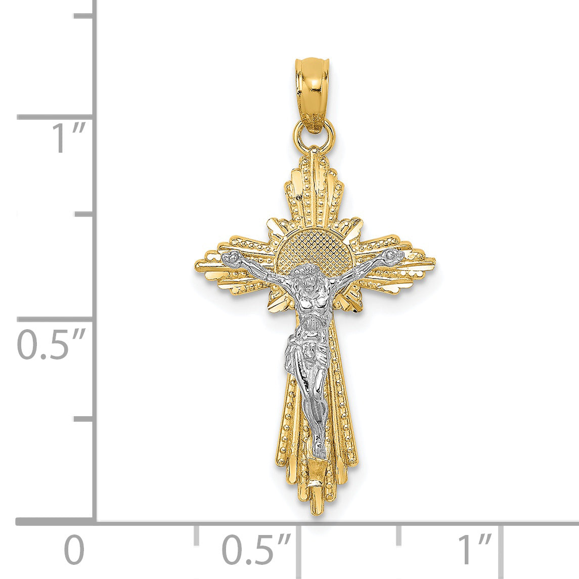 14K Two-tone Diamond Cut Crucifix Pendant Secondary image