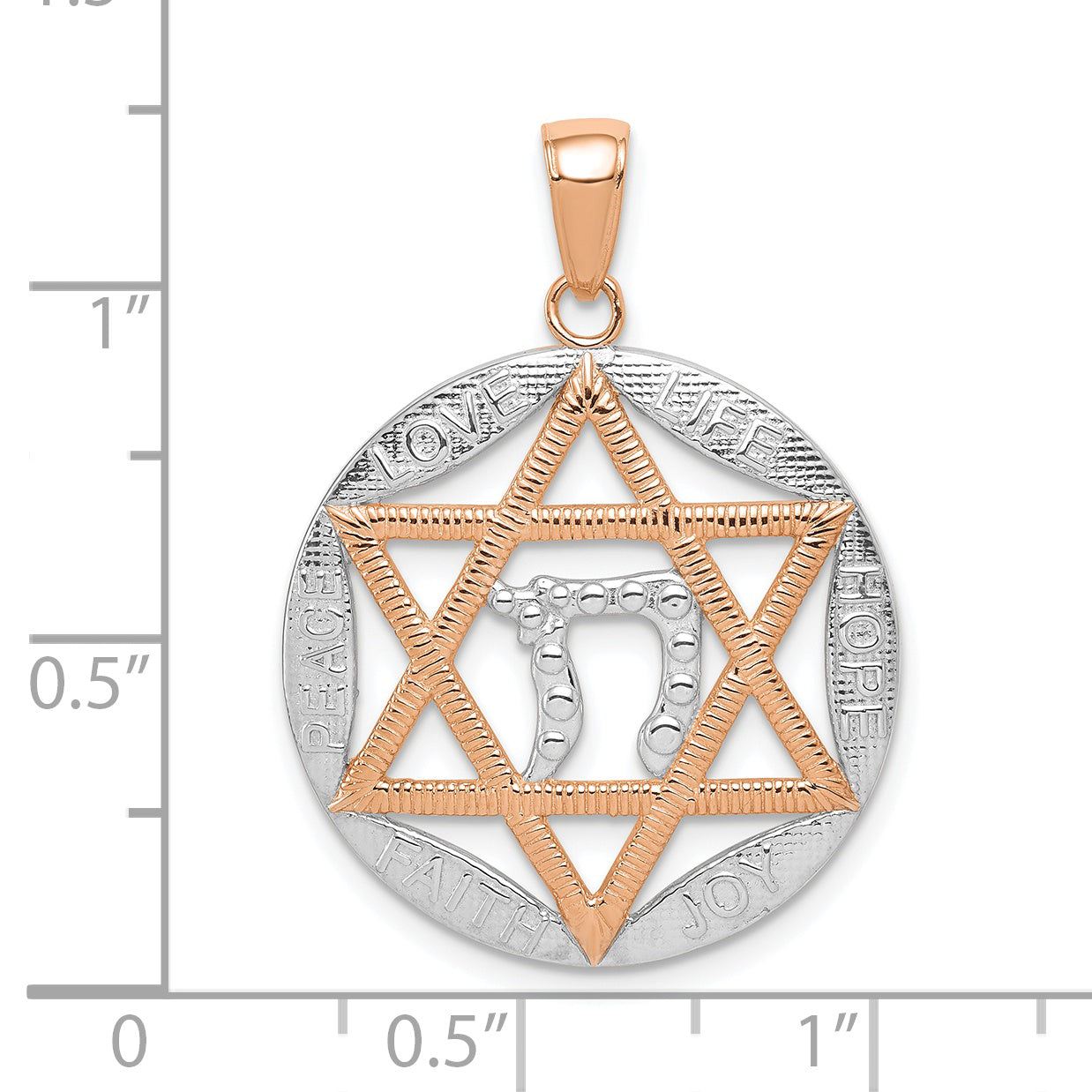 14K Rose Gold w/Rhodium Polished Star of David w/Chai Pendant Secondary image