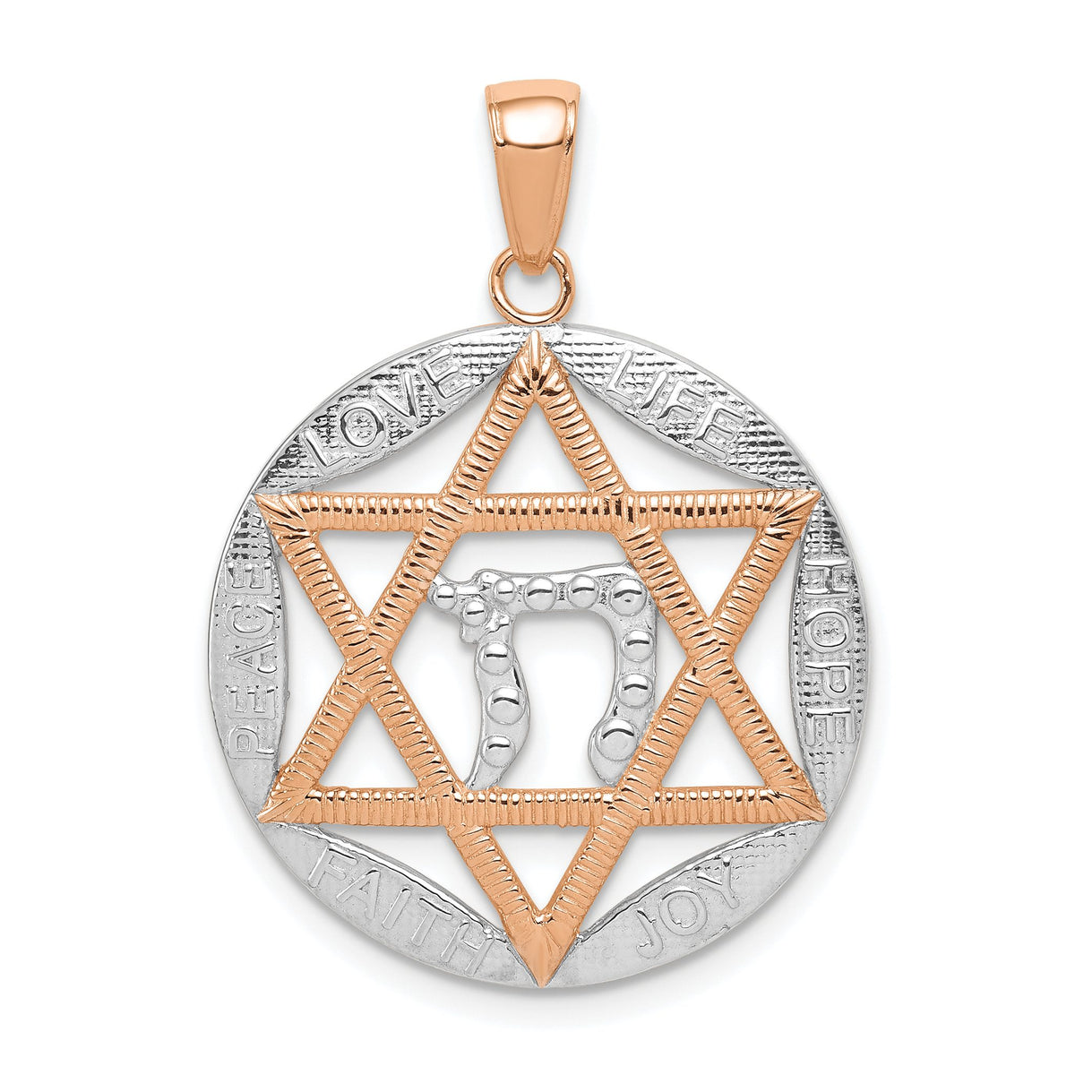 Star of David & Chai Pendant in 14K Rose & White Gold, 30mm - Sophia Jewelers Main image