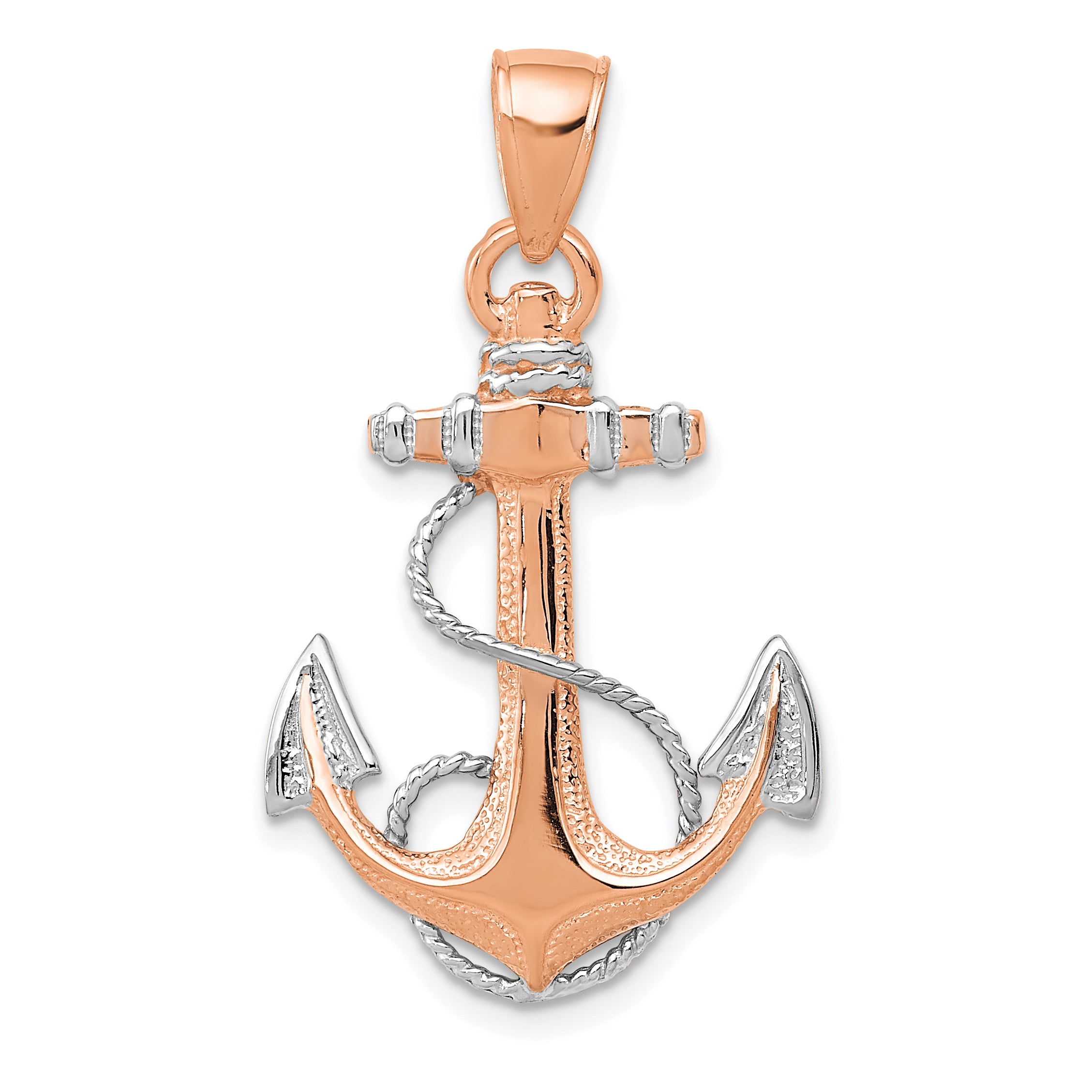 14k Rose Gold W/ Rhodium Anchor w/Rope Pendant Main image