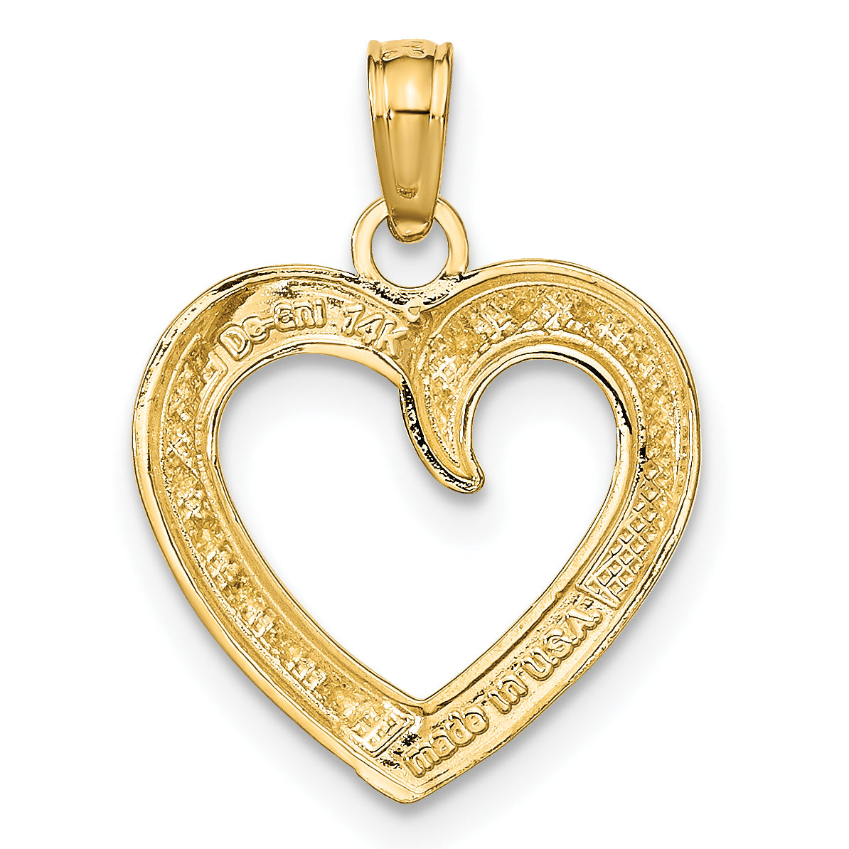 14K and White Rhodium Polished and Textured Heart Pendant