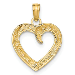 14K and White Rhodium Polished and Textured Heart Pendant