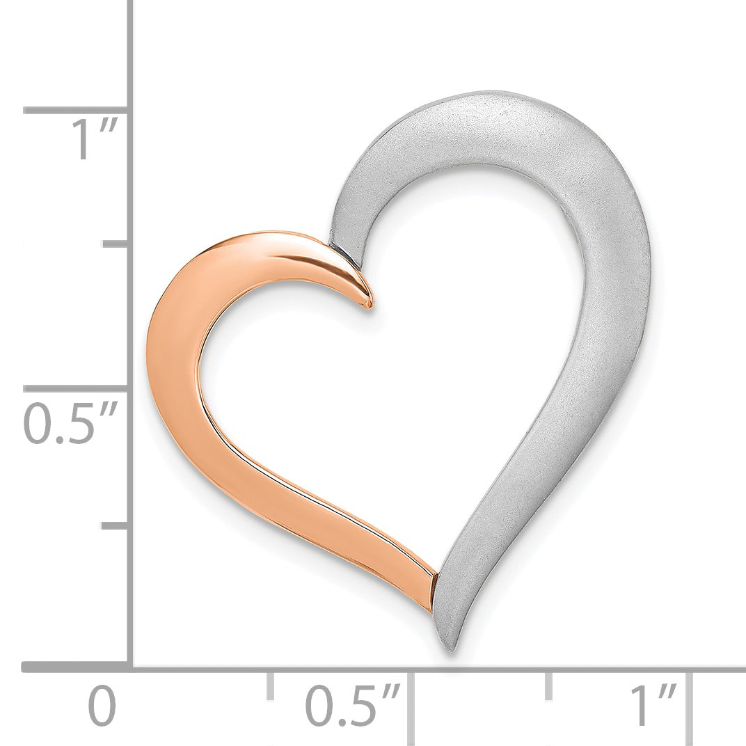 14K Two-tone Polished/Satin Heart Chain Slide