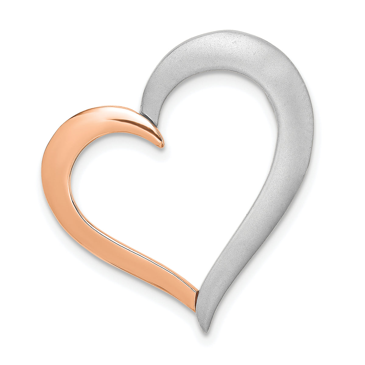 14K Two-tone Polished/Satin Heart Chain Slide