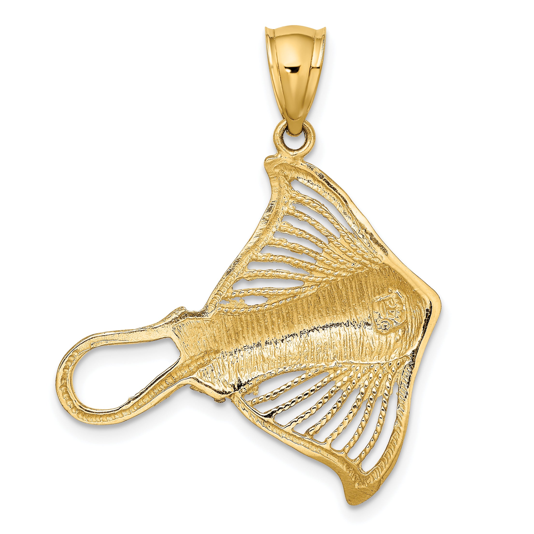 14K Polished and Cut-Out Textured Accent Stingray Charm