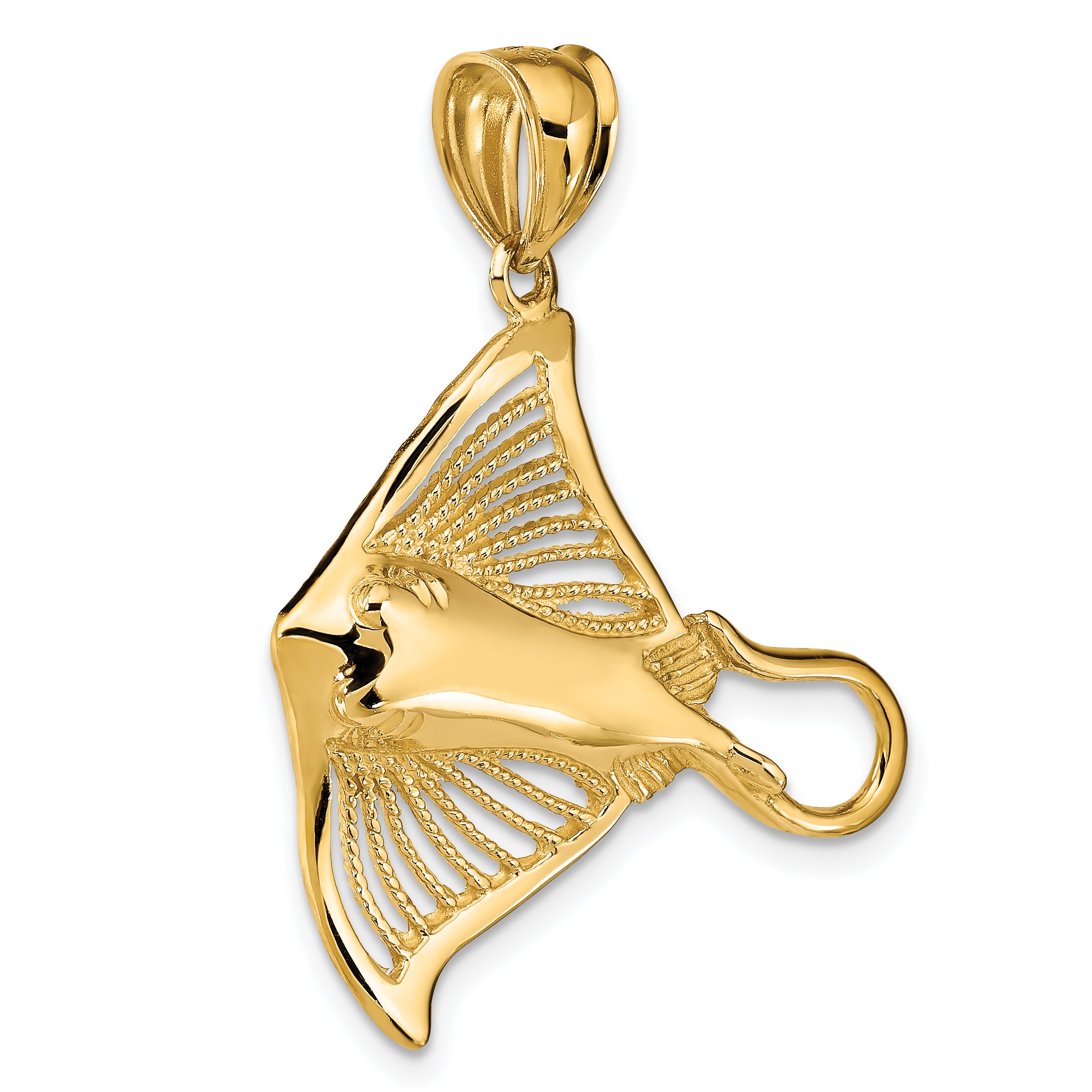 14K Polished and Cut-Out Textured Accent Stingray Charm