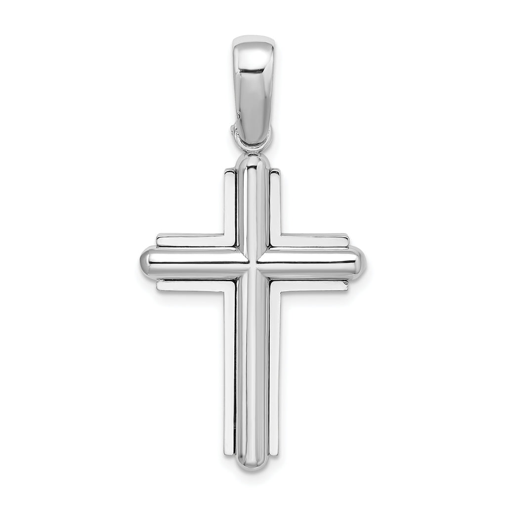 Beveled Cross Charm in 14K White Gold, 38mm - Sophia Jewelers