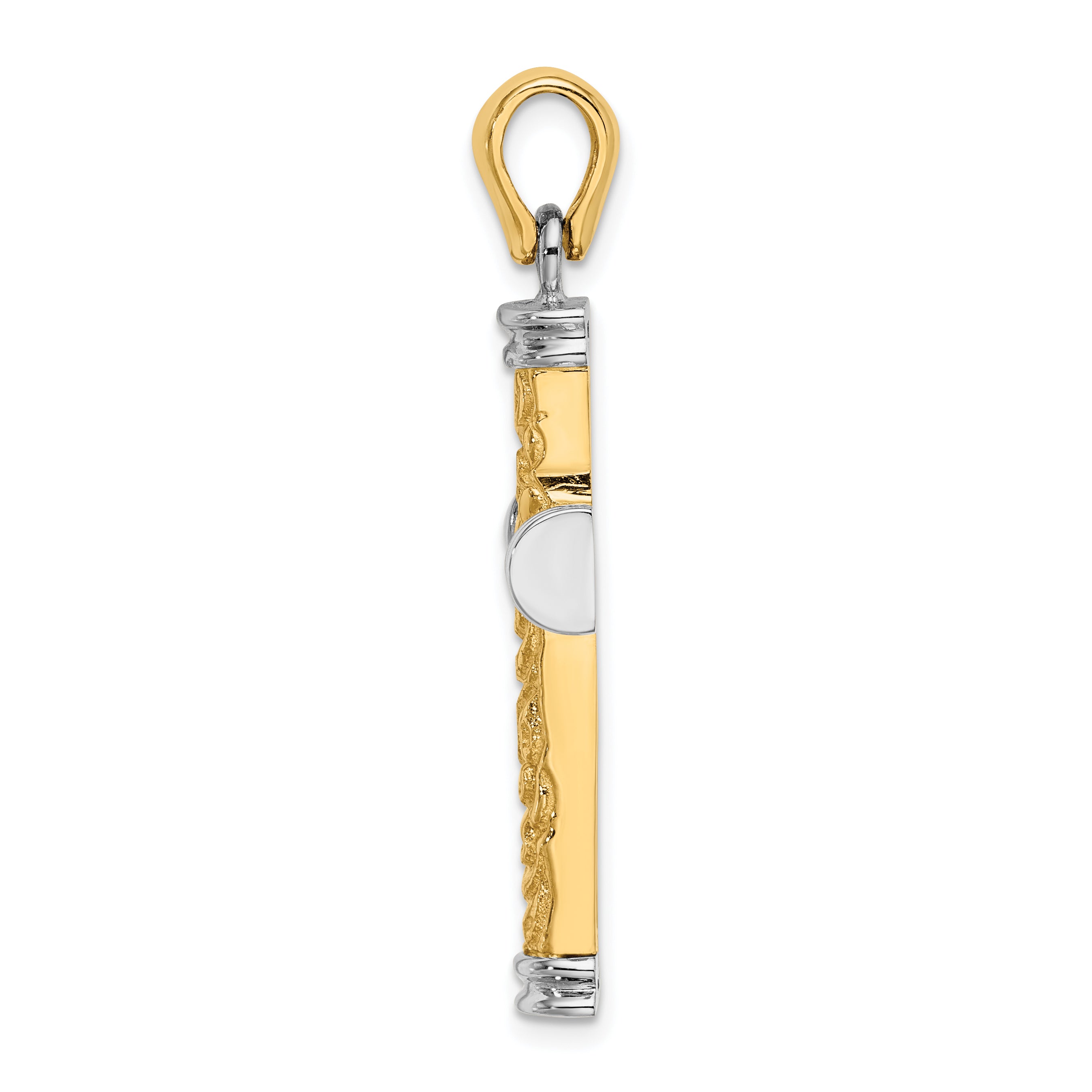 14K w/Rhodium Scroll and Double Endcaps Cross Charm