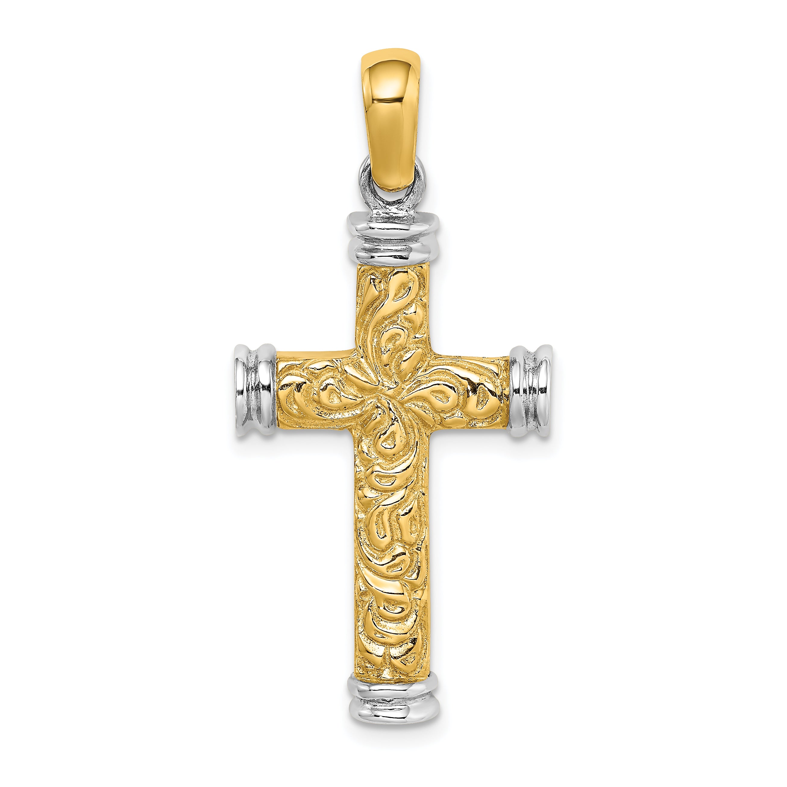 14K w/Rhodium Scroll and Double Endcaps Cross Charm Main image