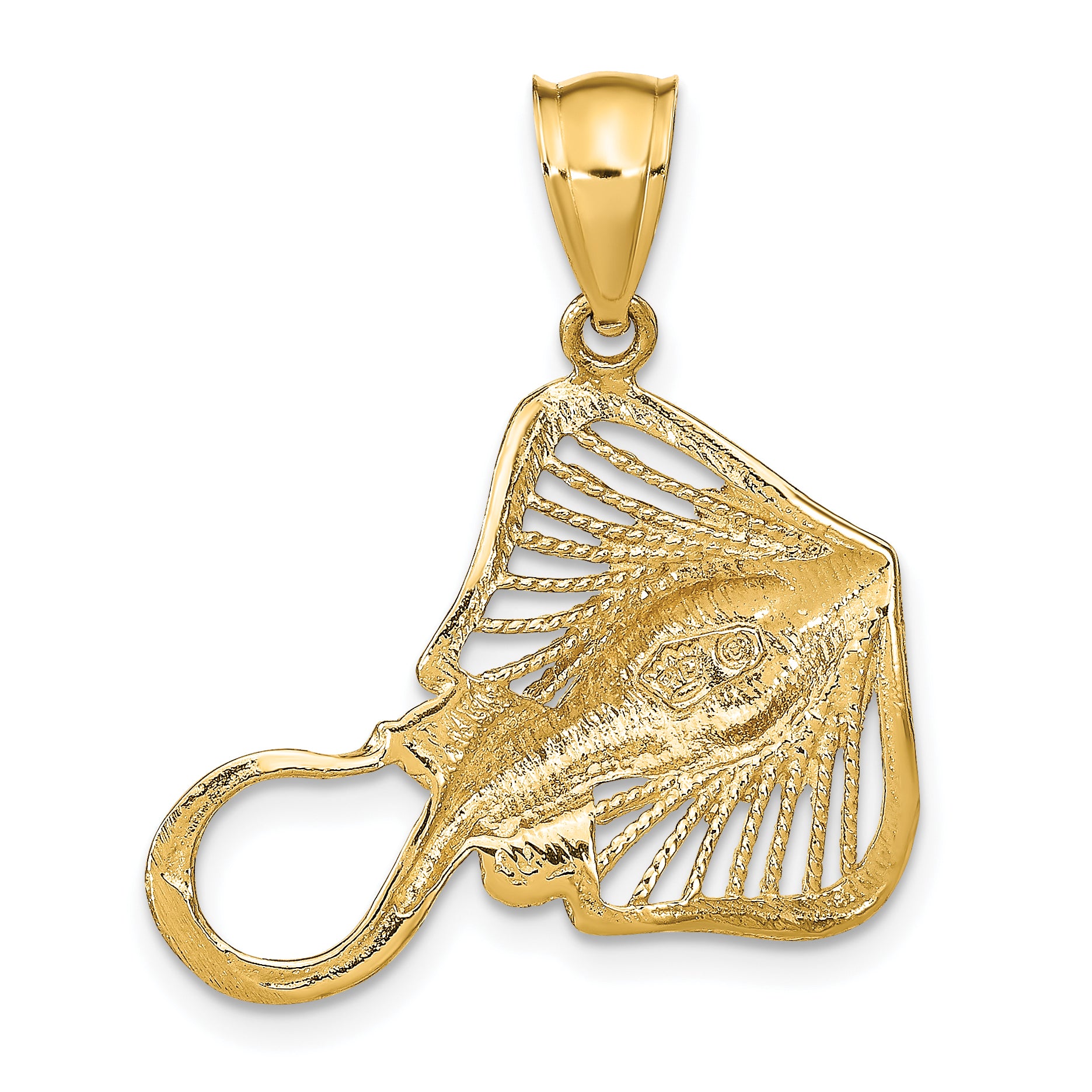 14K Polished and Textured Accent Stingray Charm