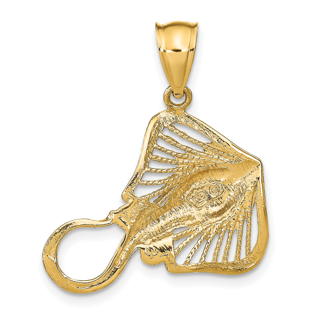 14K Polished and Textured Accent Stingray Charm