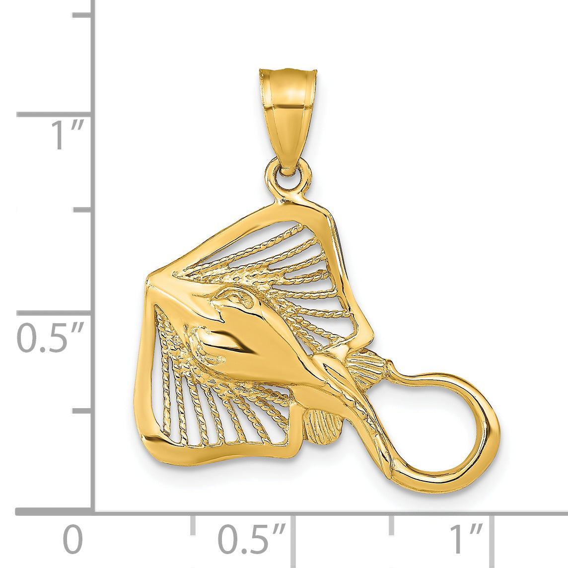 14K Polished and Textured Accent Stingray Charm