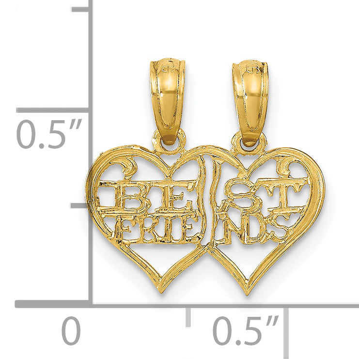 14K Polished 2 Piece Break Apart BEST FRIENDS Hearts Pendant