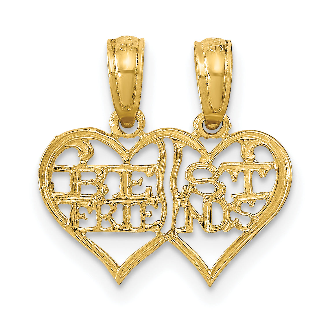 14K Polished 2 Piece Break Apart BEST FRIENDS Hearts Pendant Main image