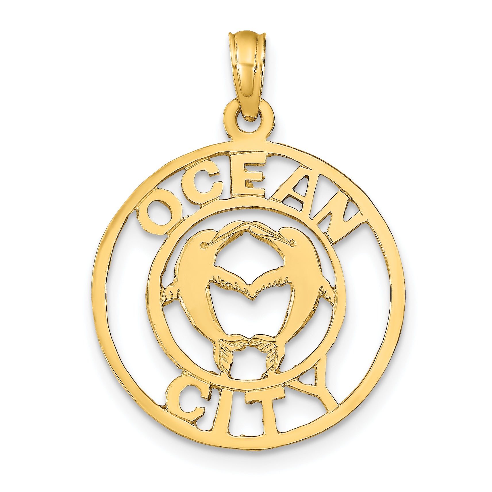 14K OCEAN CITY w/Dolphins Pendant Main image