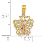 14K Two-tone  I HEART Butterfly Pendant