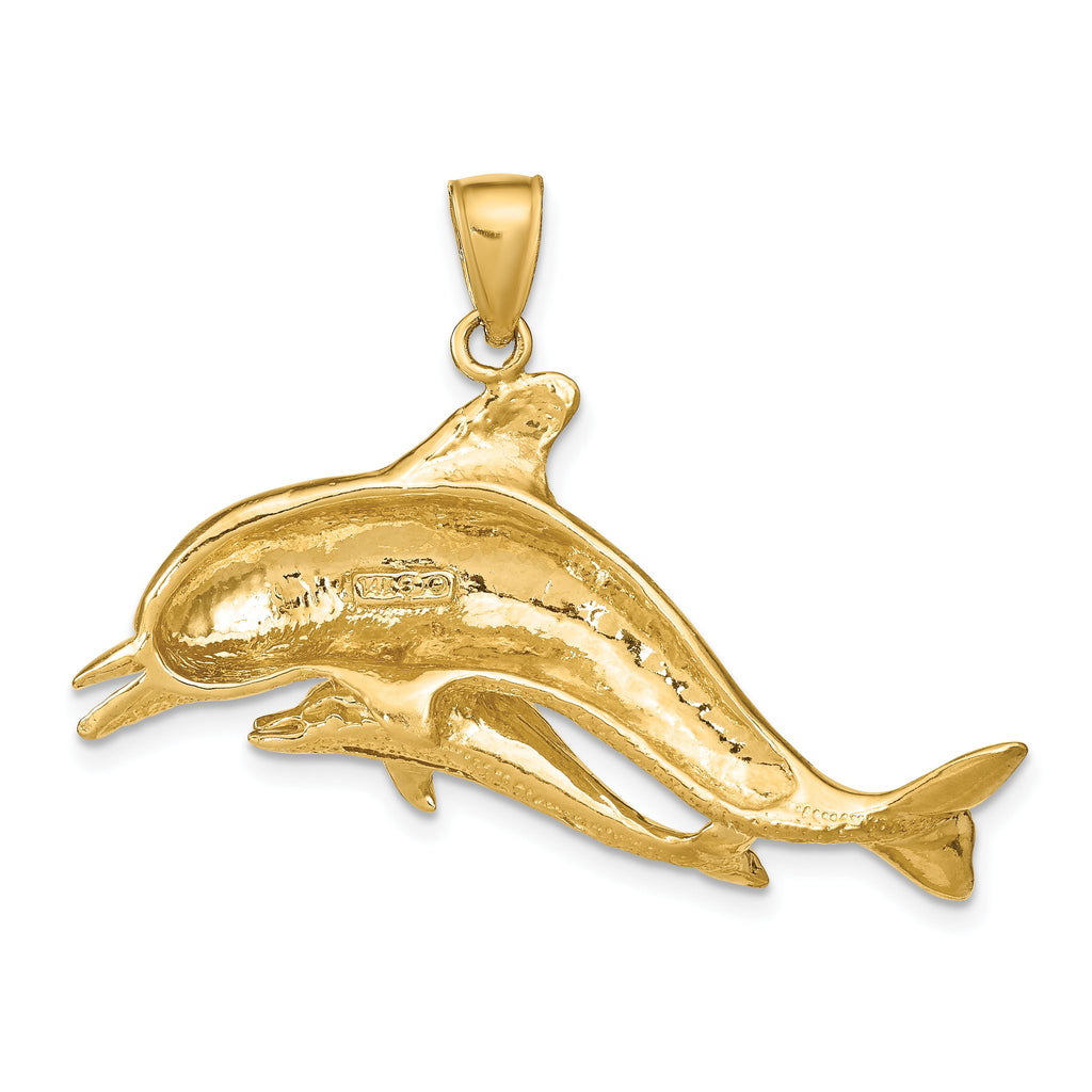Mother and Baby Dolphin Pendant in 14K Yellow Gold, 25mm - Sophia Jewelers