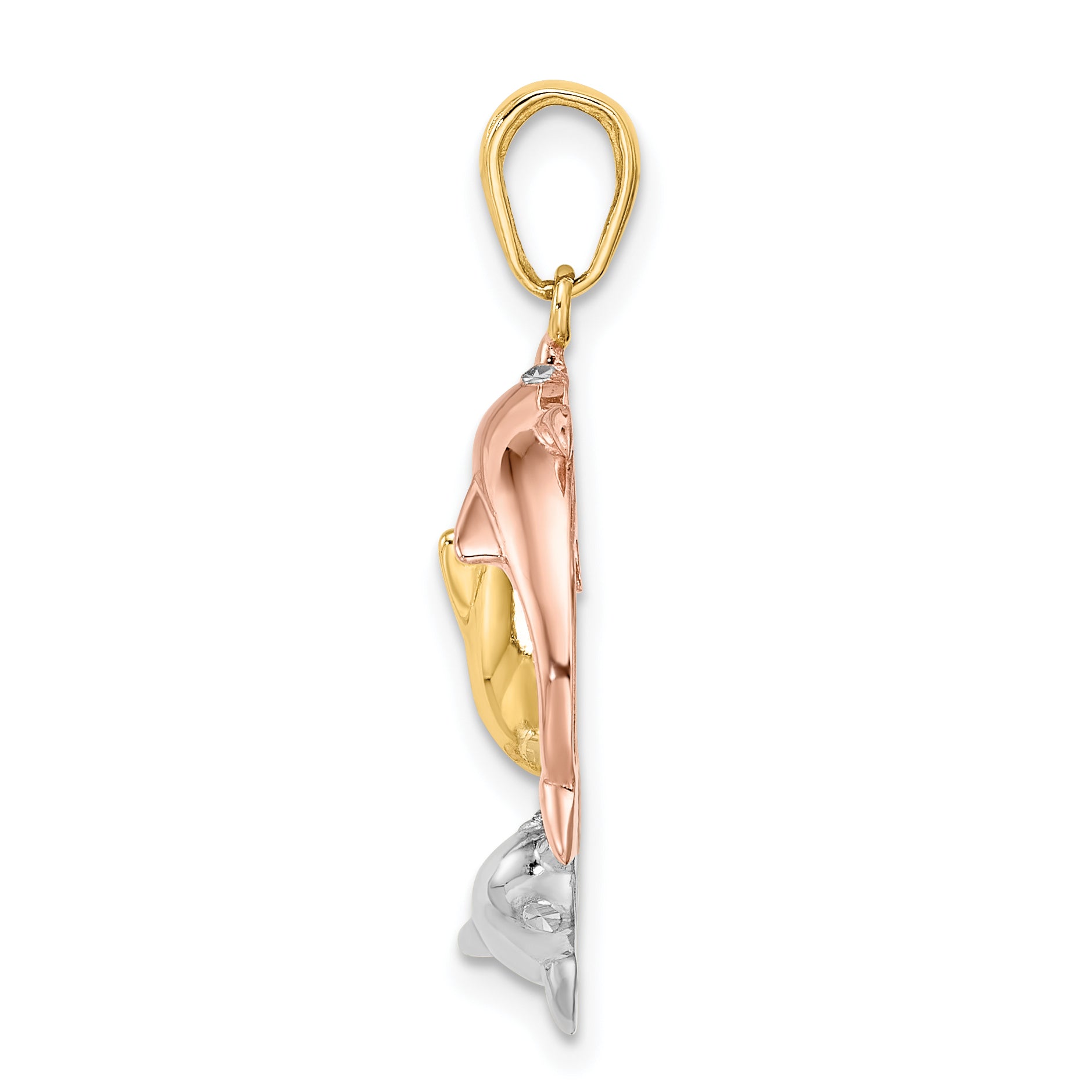 14k Tri-color Triple Dolphin Circle Pendant Secondary image