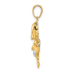 14k with White Rhodium Double Dolphin Pendant