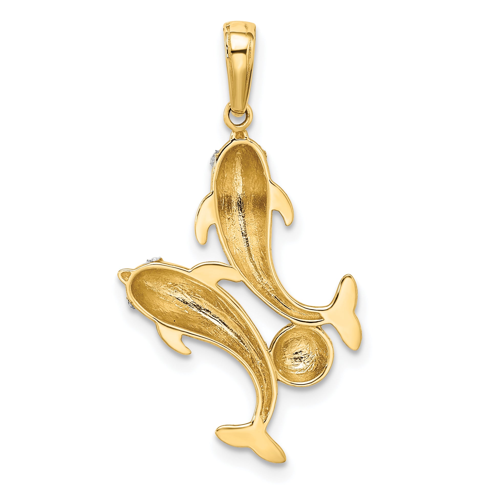 14k with White Rhodium Double Dolphin Pendant