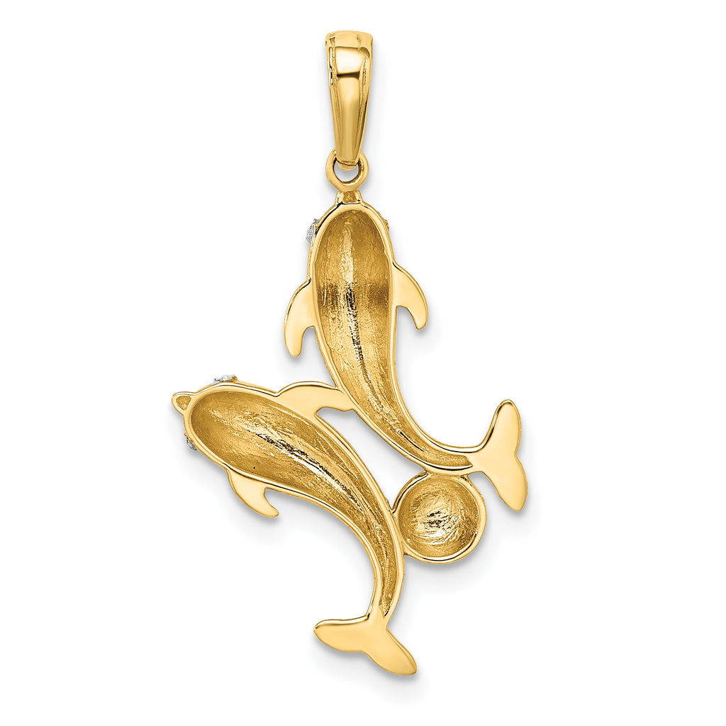 14k with White Rhodium Double Dolphin Pendant
