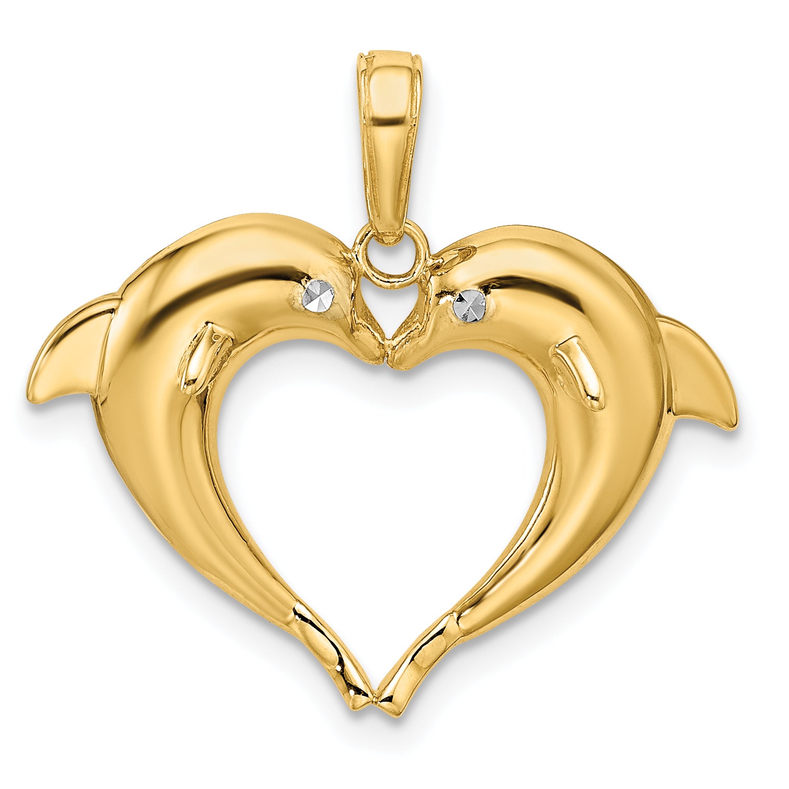 14k w/Rhodium Double Dolphin Heart Pendant Main image