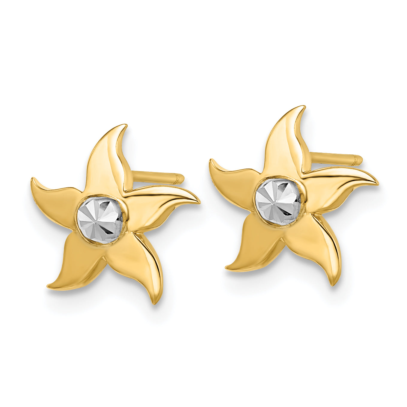 14k w/Rhodium Starfish Post Earrings