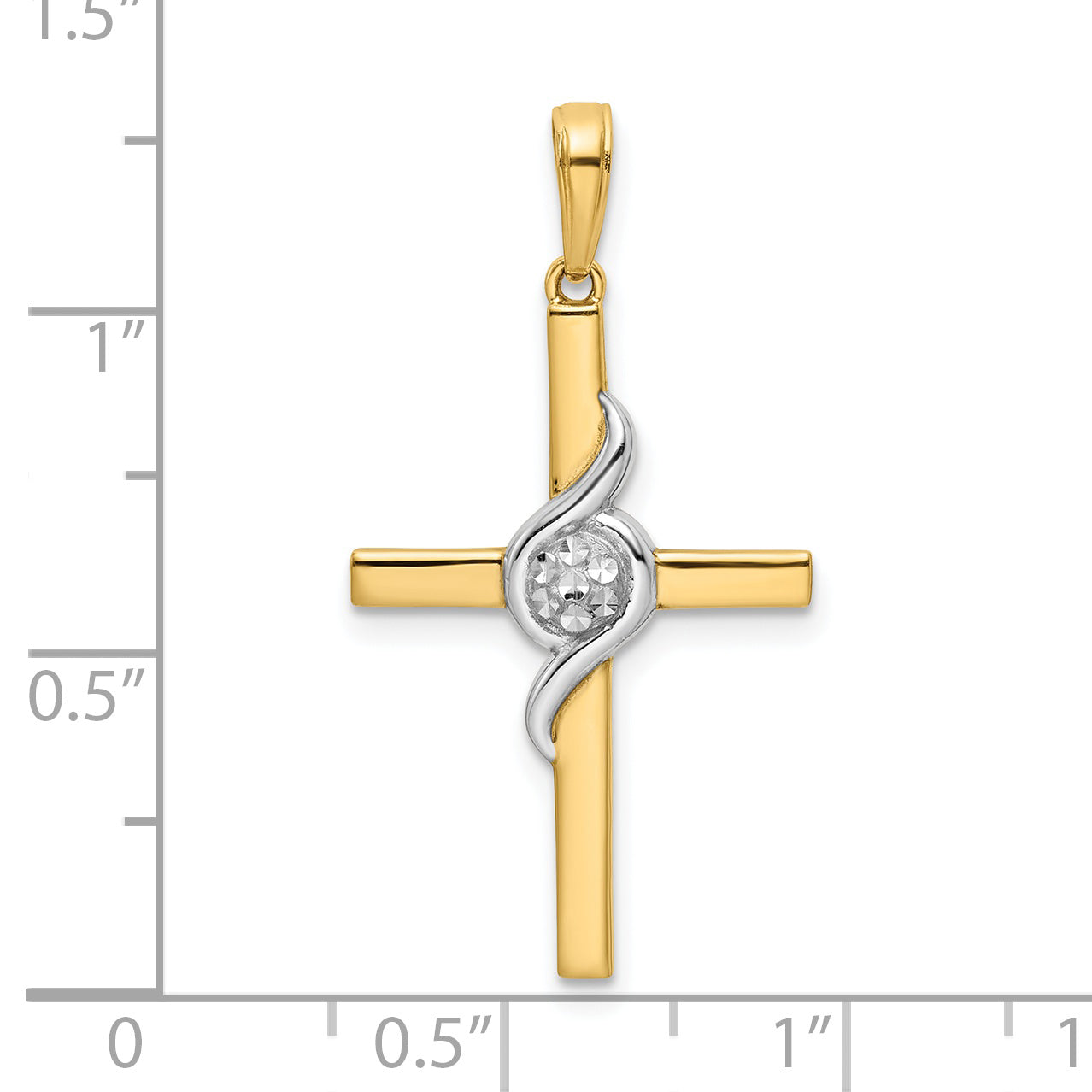 14K w/Rhodium D/C Cross Pendant