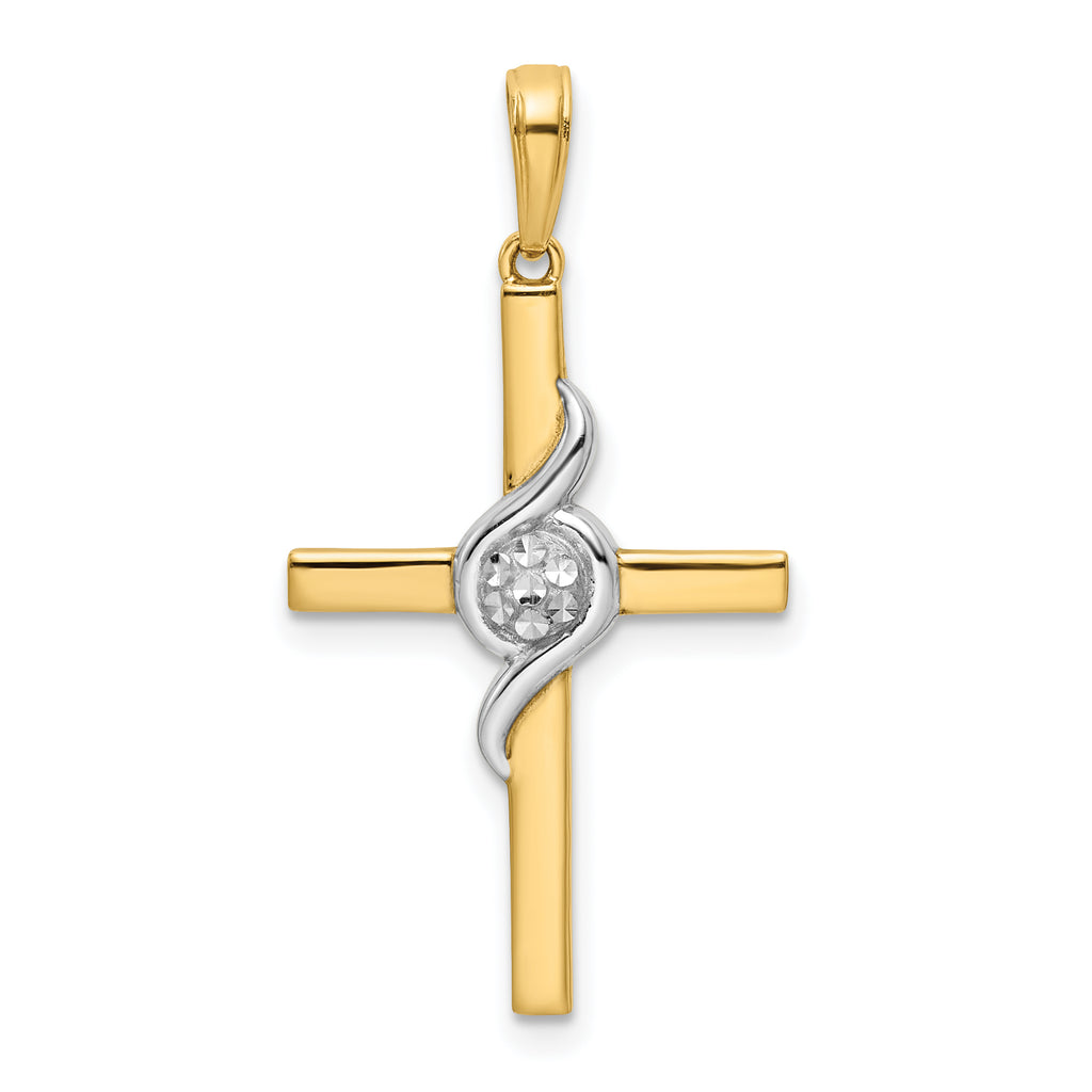 14K w/Rhodium D/C Cross Pendant