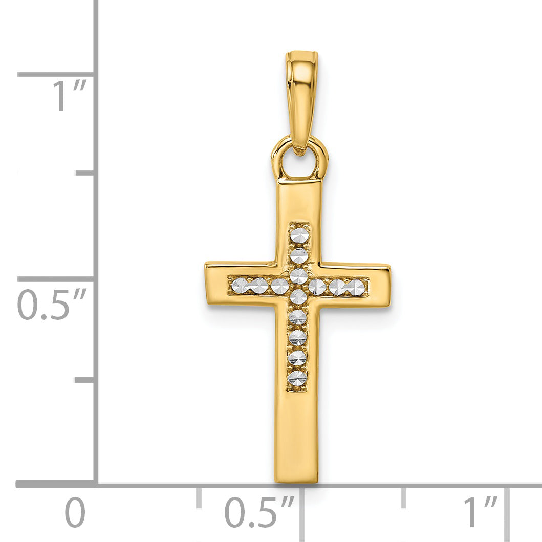 14K w/Rhodium D/C Cross Pendant