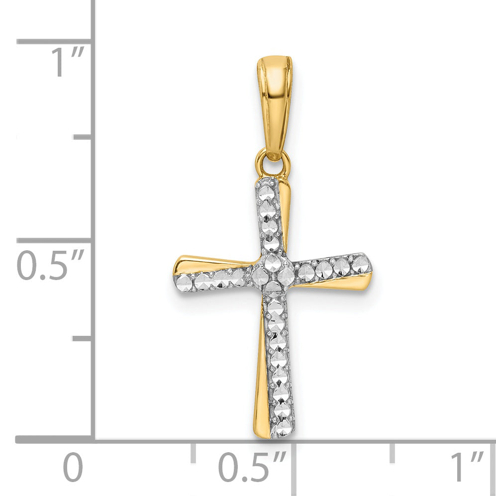 14K w/Rhodium D/C Cross Pendant
