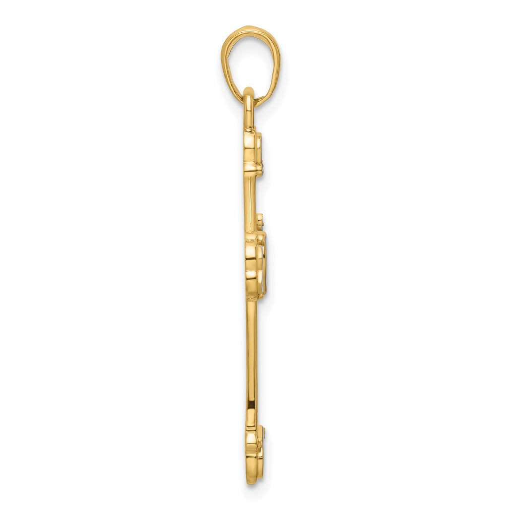 14K w/Rhodium D/C Cross w/Hearts Pendant