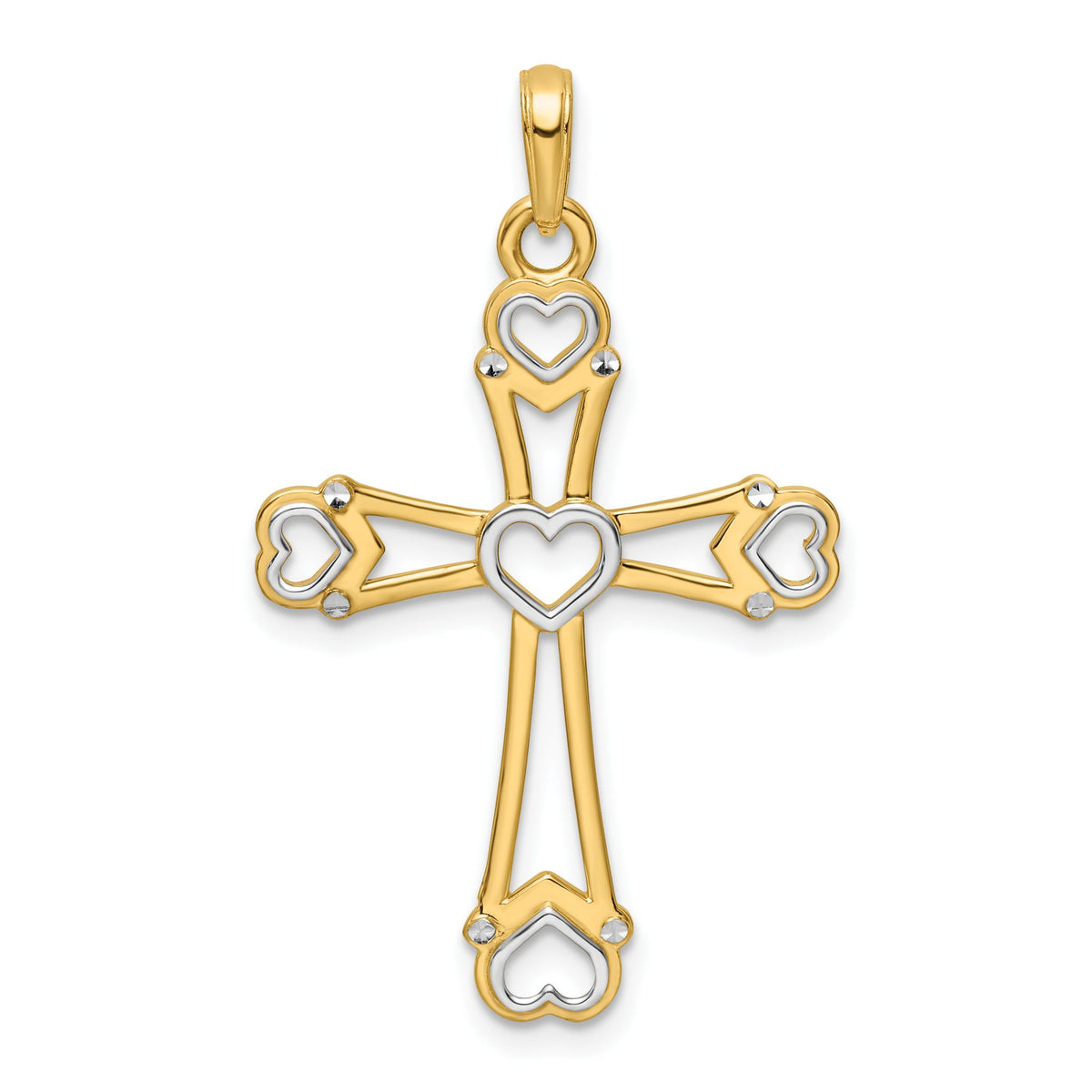 Cross with Hearts Pendant in 14K Two-Tone Gold, 36mm Diamond-Cut - Sophia Jewelers Main image