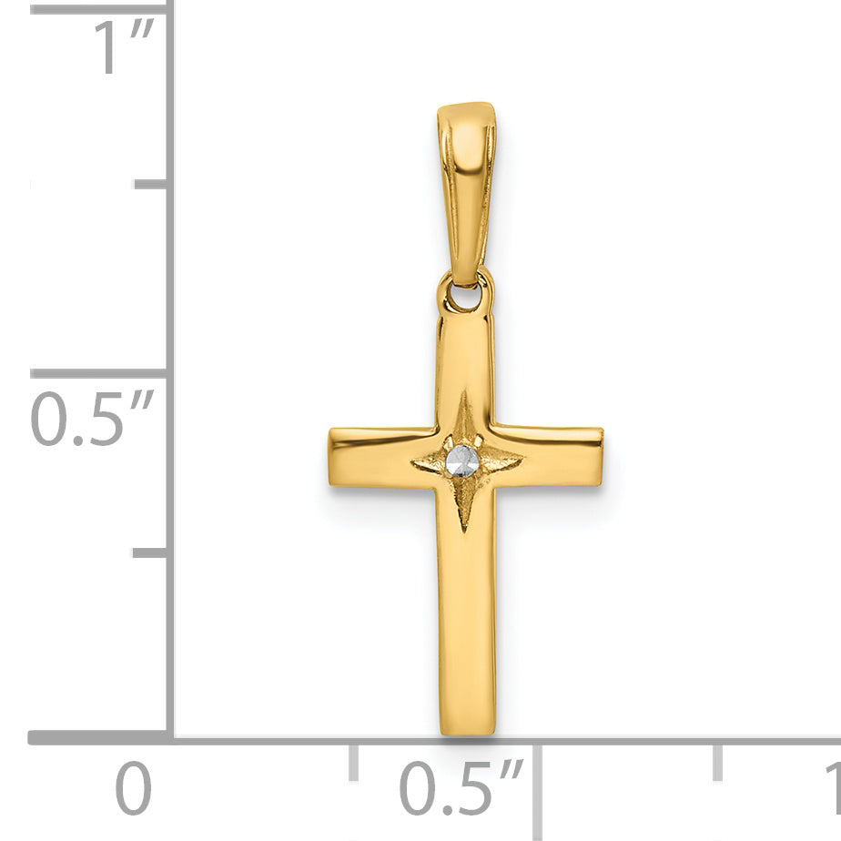 14K w/Rhodium D/C Cross Pendant