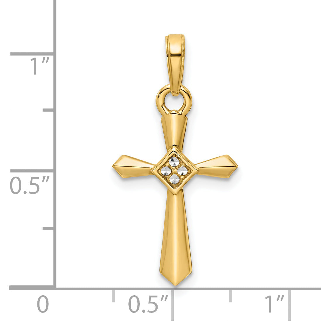 14K w/Rhodium D/C Cross Pendant