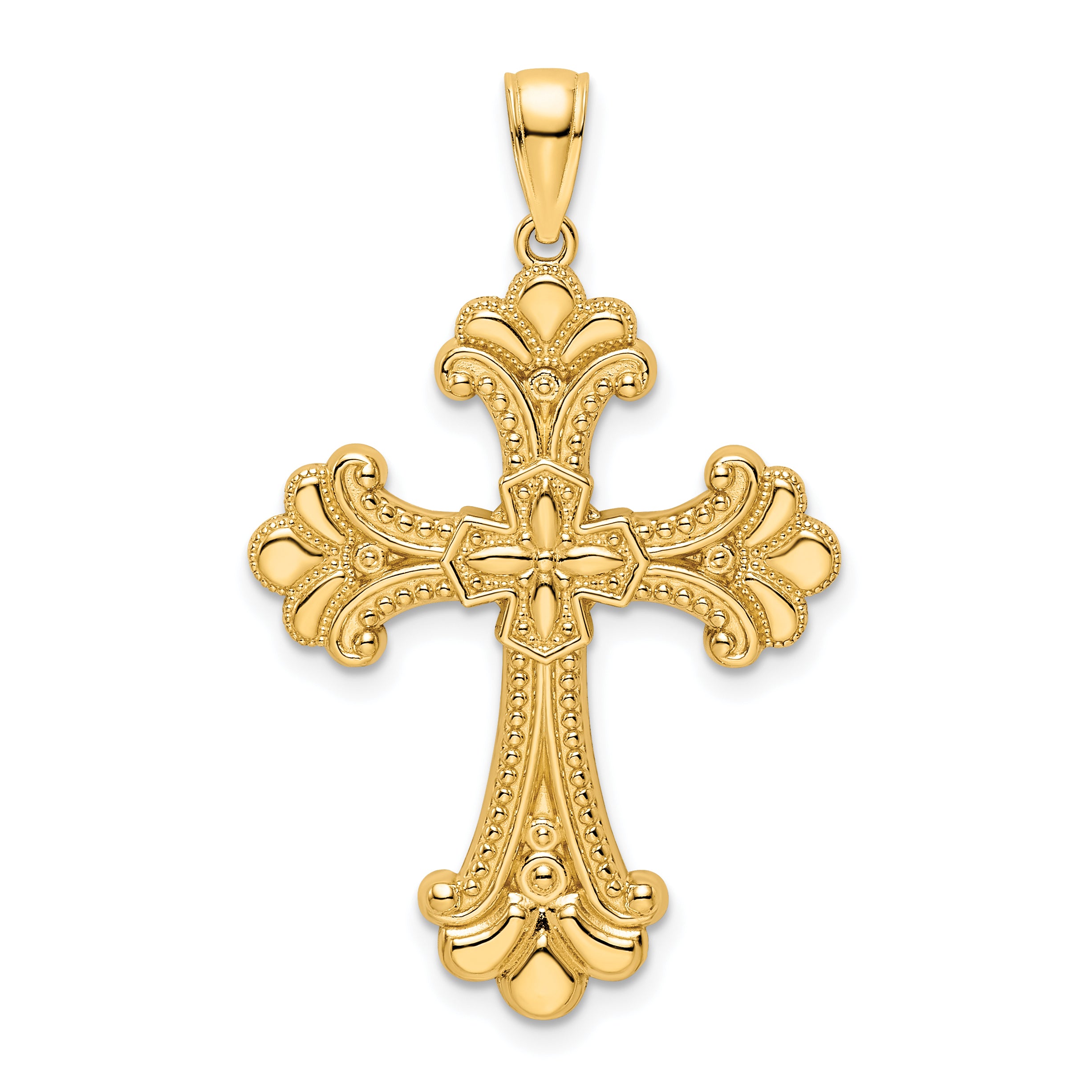 14K Polished Beaded Fancy Cross Pendant