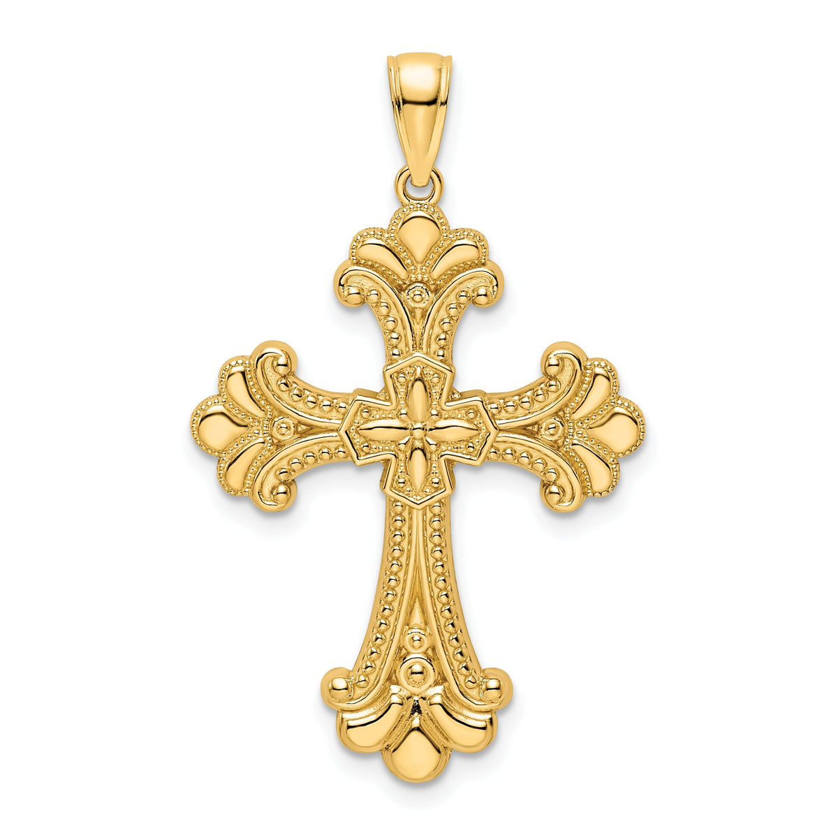 Beaded Fancy Cross Pendant in 14K Yellow Gold, 38mm - Sophia Jewelers Main image