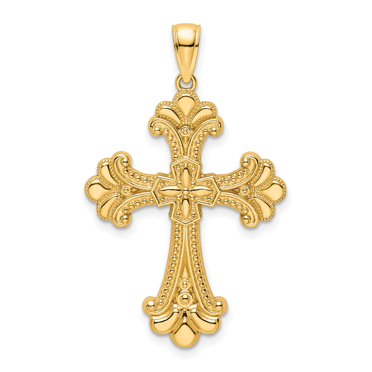 14K Polished Beaded Fancy Cross Pendant