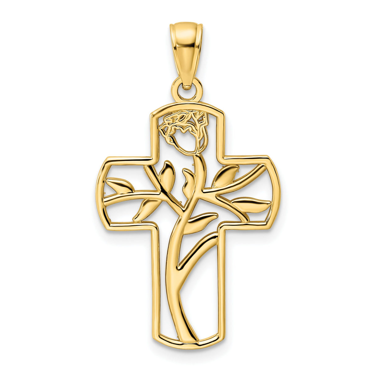 Flower Cross Pendant in 14K Yellow Gold, 33mm - Sophia Jewelers Main image