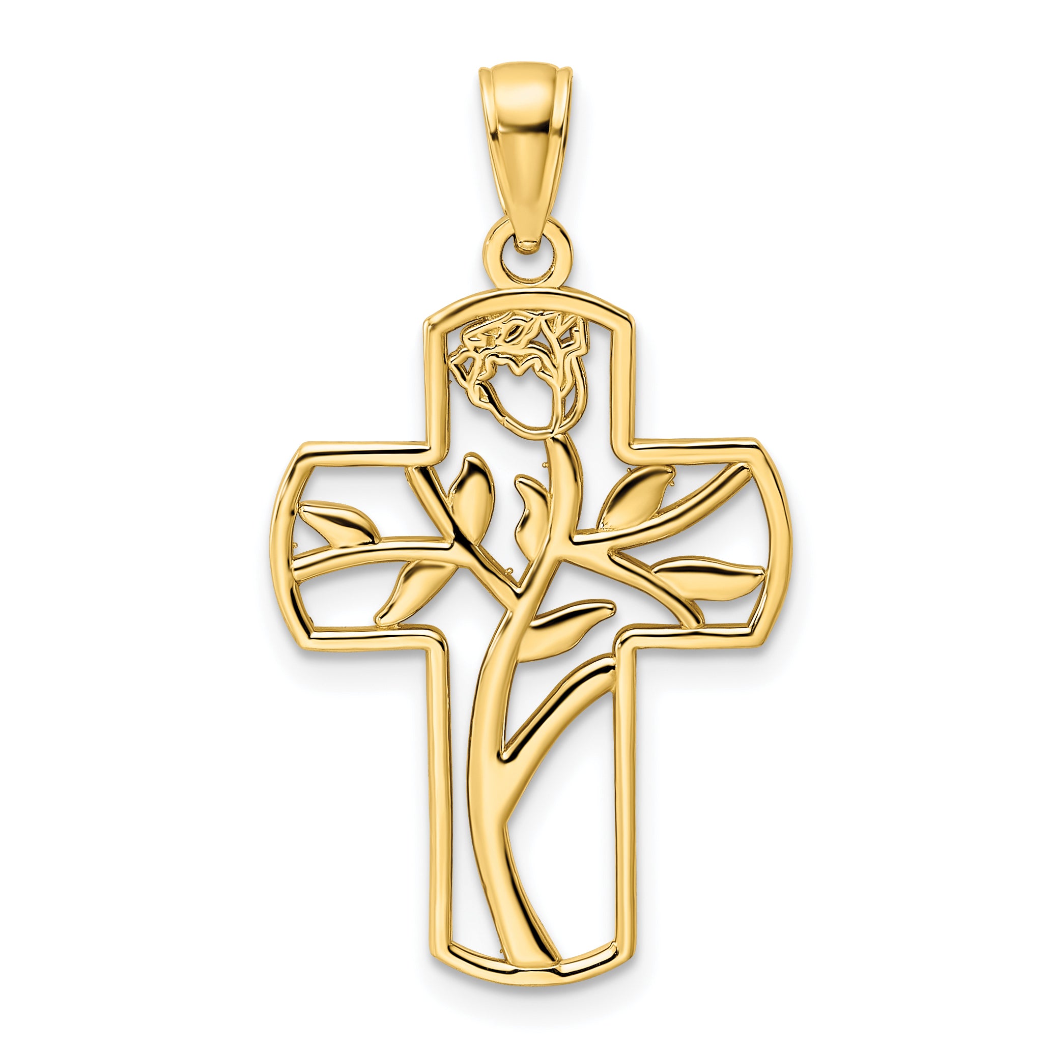 14K Polished Flower Design Cross Pendant Main image