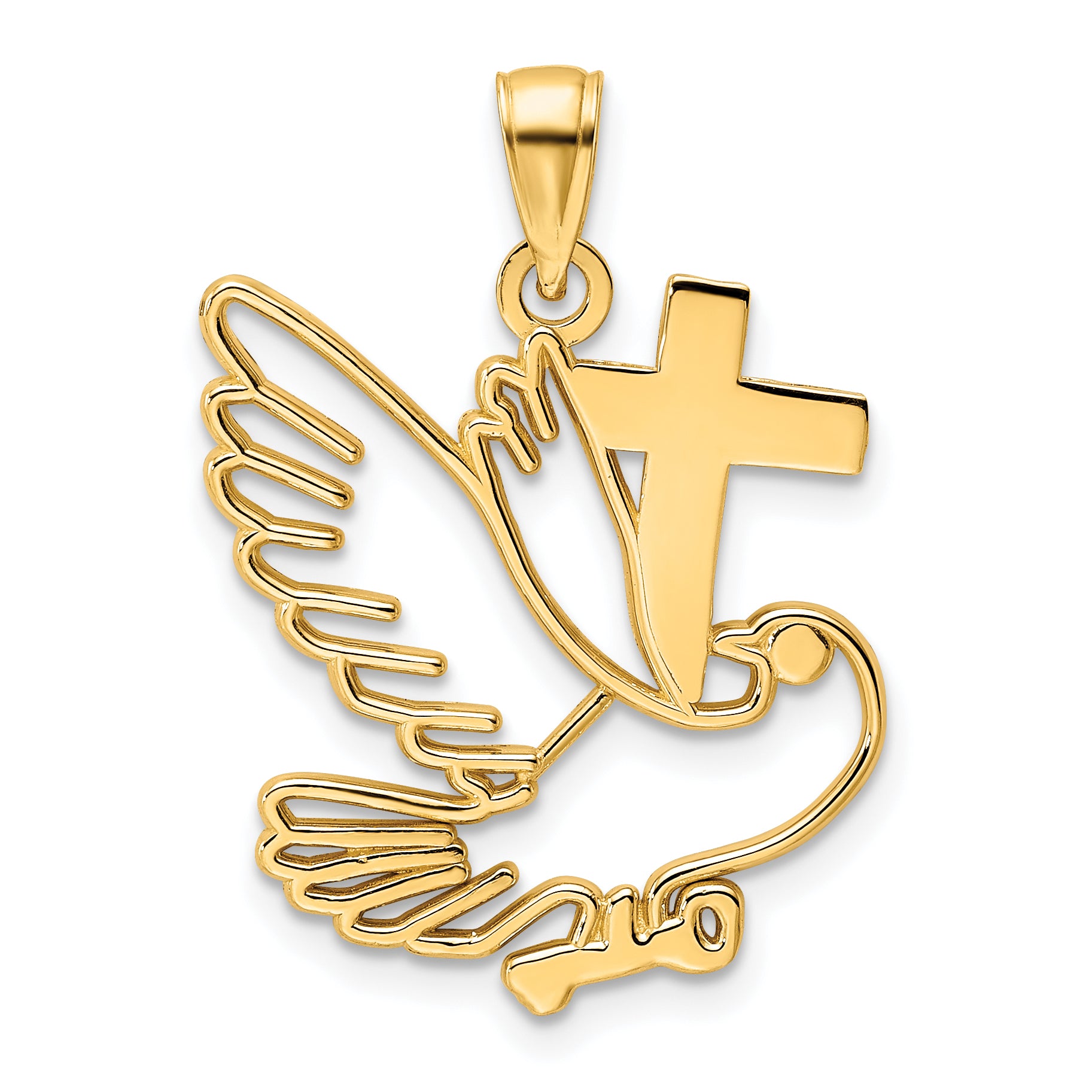 14K Polished Dove and Cross Pendant Main image