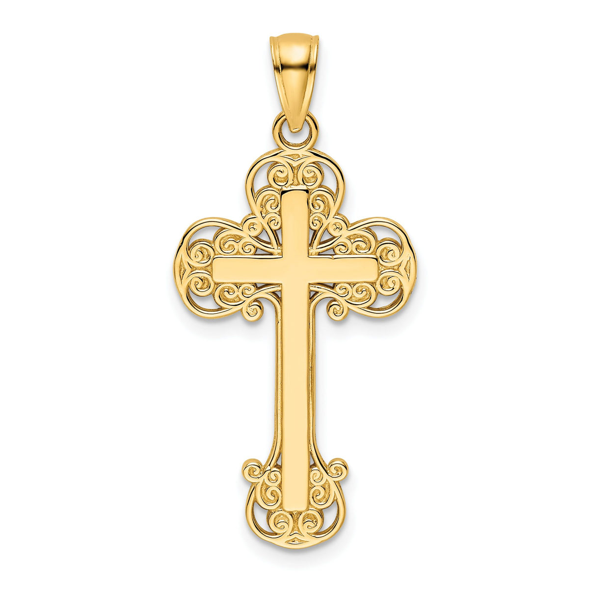 Fancy Cross Pendant in 14K Yellow Gold, 36mm - Sophia Jewelers Main image
