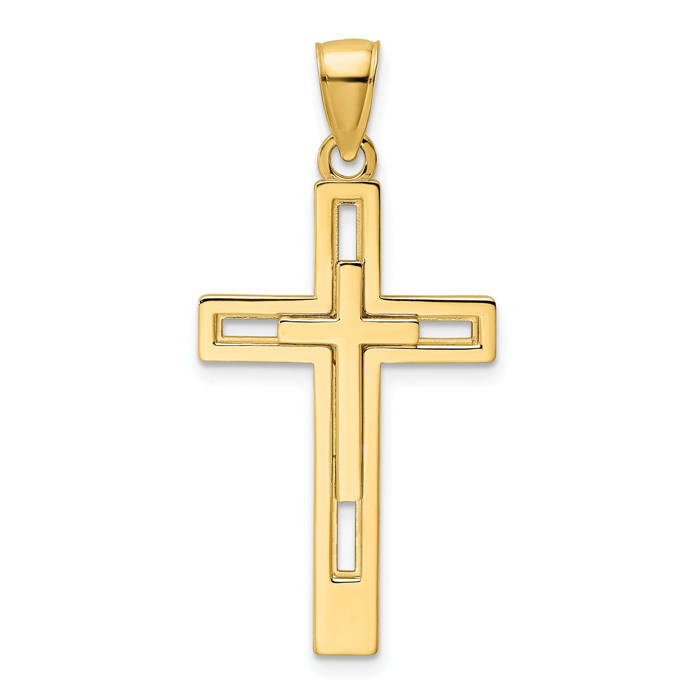 14K Polished Double Cross Pendant