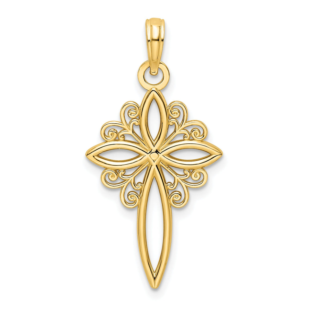 Scroll Cross Pendant in 14K Yellow Gold, 32mm - Sophia Jewelers Main image
