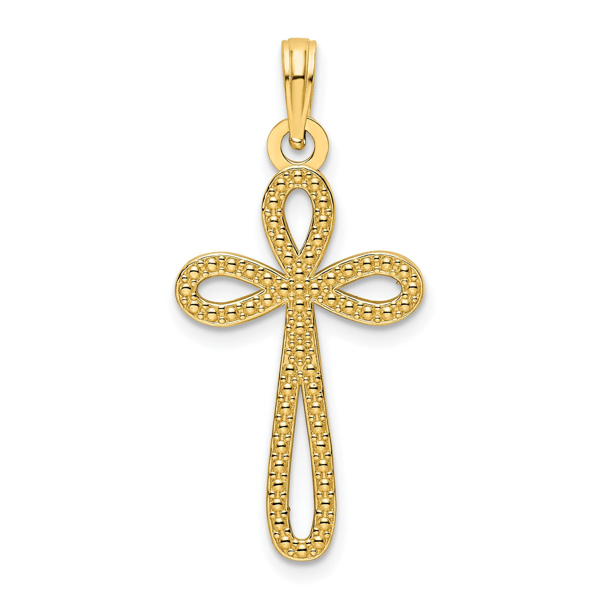 Hollow Outline Beaded Cross Pendant in 14K Yellow Gold, 33mm - Sophia Jewelers Main image