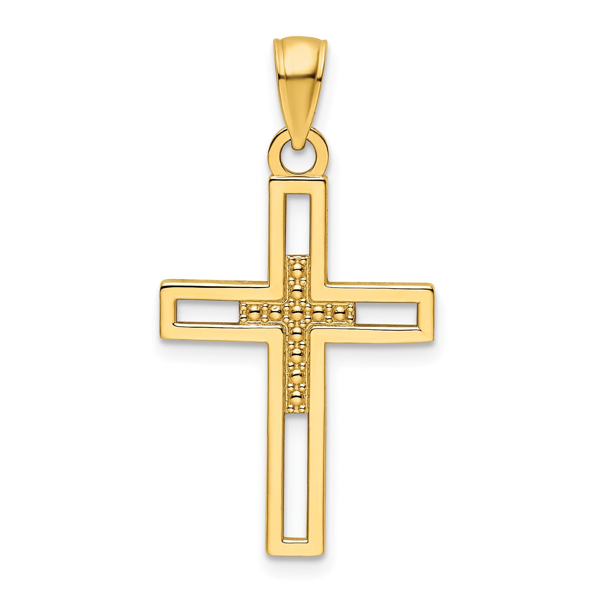 14K Polished Beaded Cross Pendant Main image
