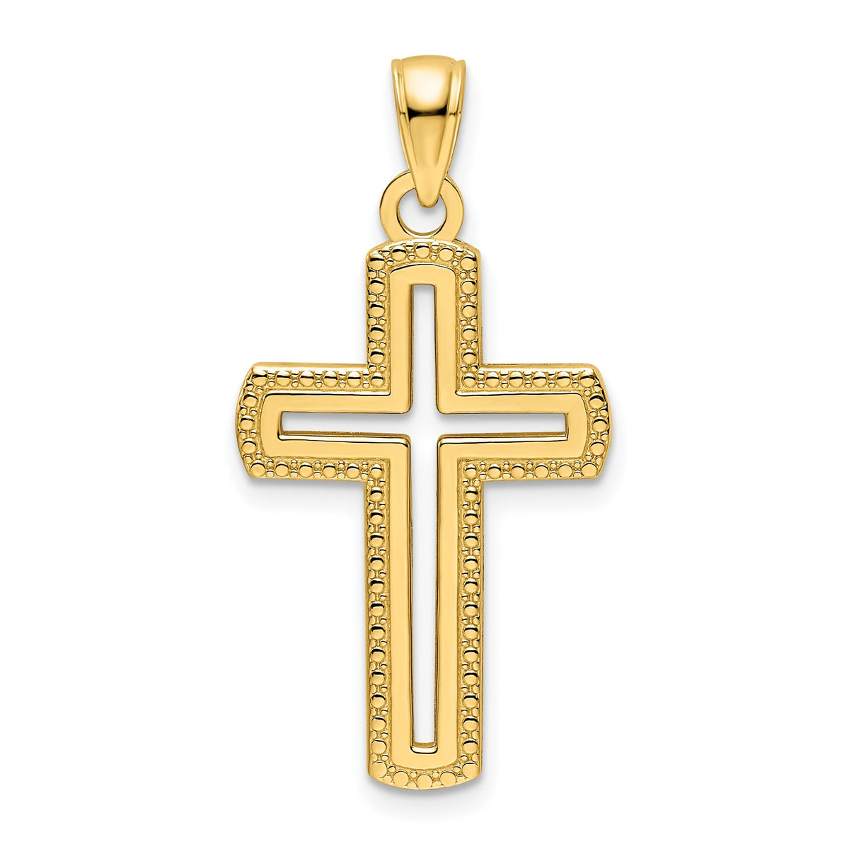 Small Beaded Cut-Out Cross Pendant in 14K Yellow Gold, 34mm - Sophia Jewelers Main image