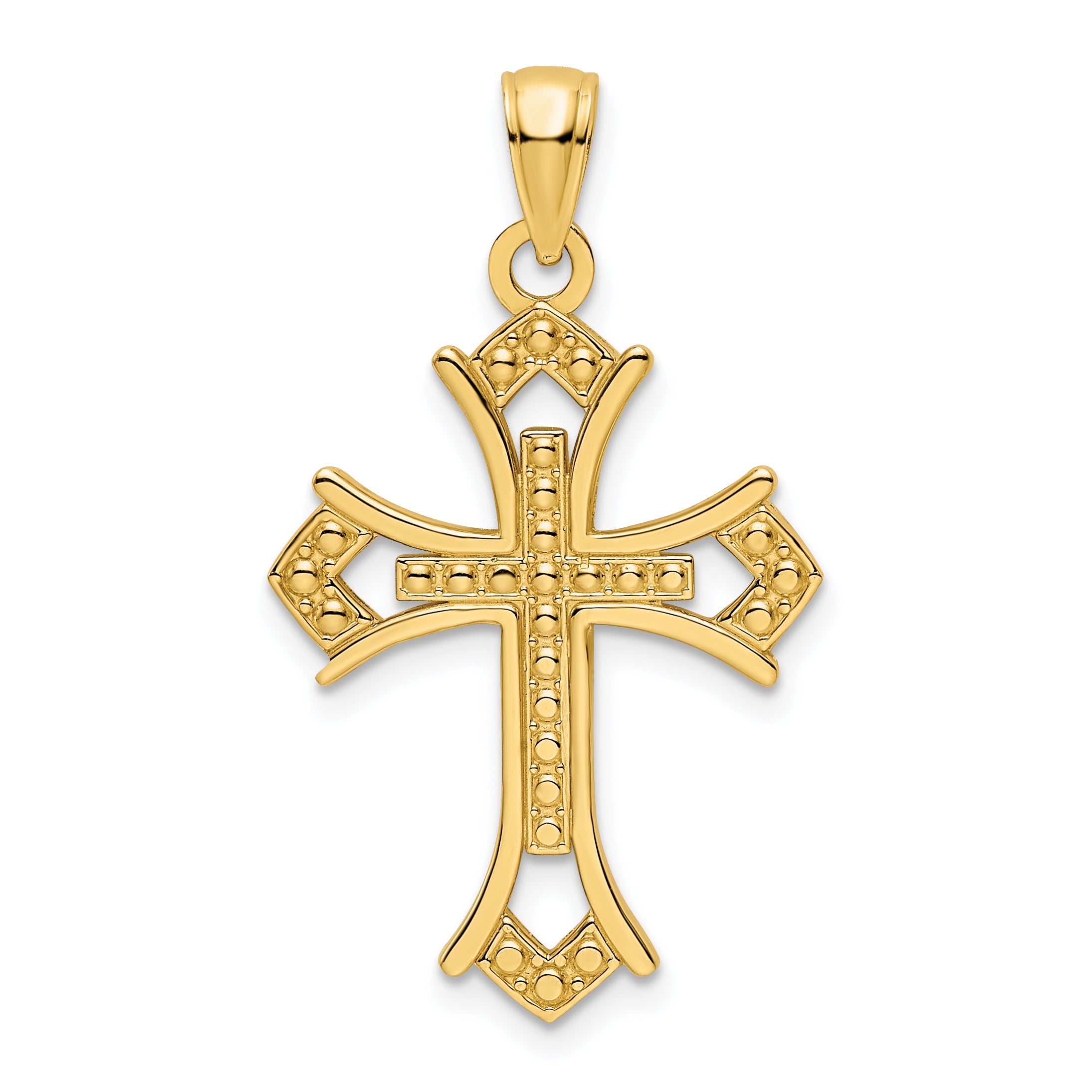 14K Polished Beaded Cross Pendant Main image