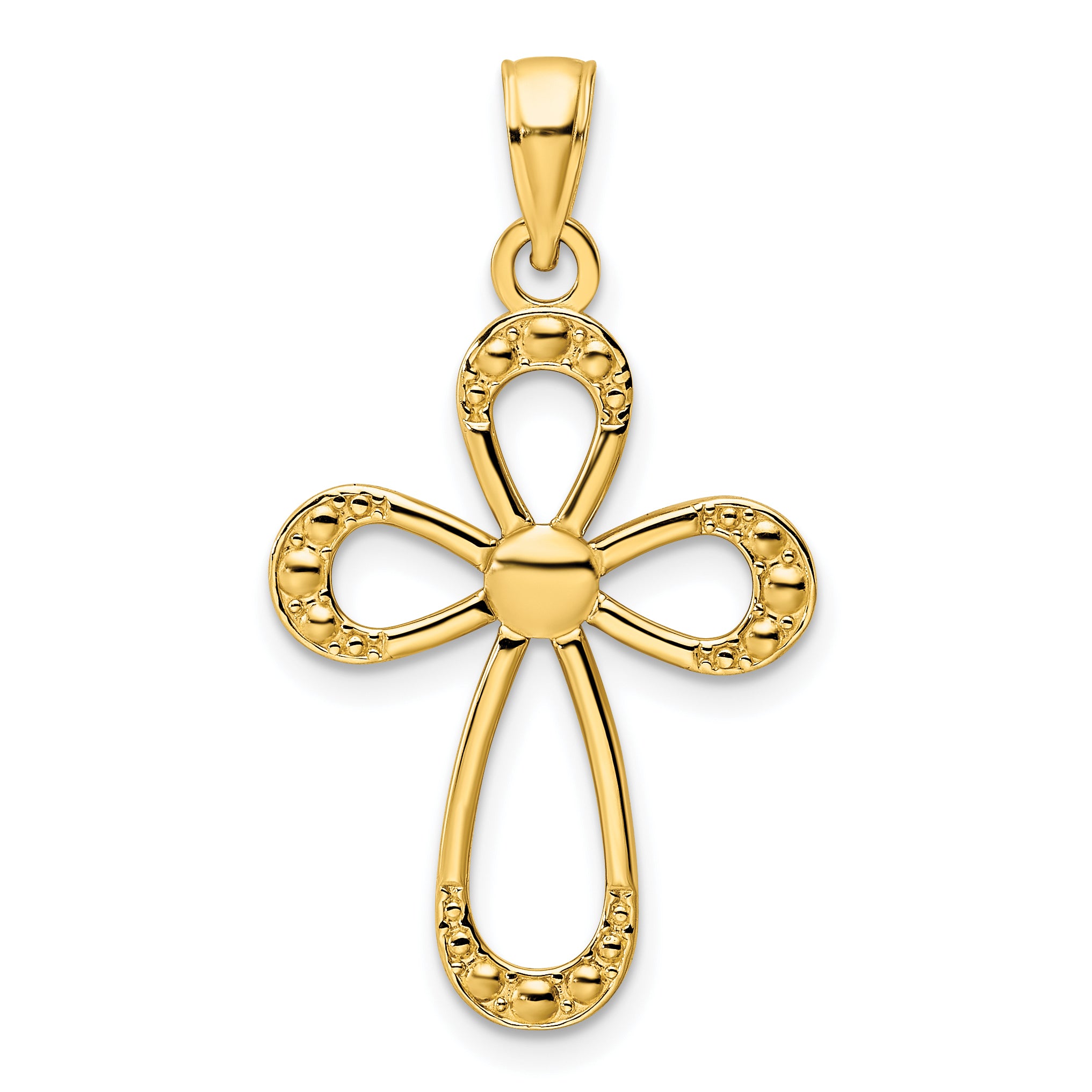 14K Polished Beaded Cross Pendant Main image