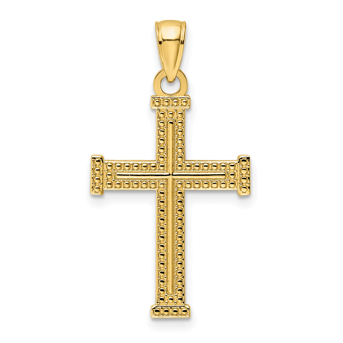14K Polished Beaded Cross Pendant